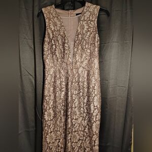 Tan Sheath Dress Sleeveless V-neck Wedding Guest Dress